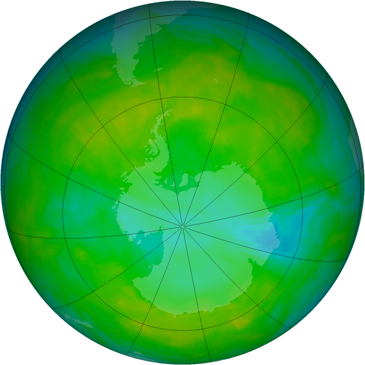 Antarctic ozone map for 26 December 1991